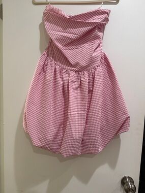 ILLA ILLA Pink Gingham Strapless Mini Dress